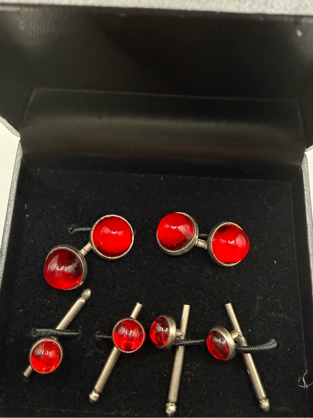 Red Art Deco Cufflinks and Stud Set - Men's Formal Accessories